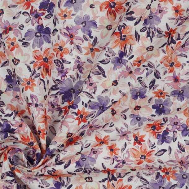 Poplin digital Flowers, White