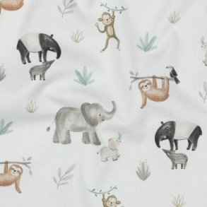 Fine poplin digital Safari animals, Offwhite