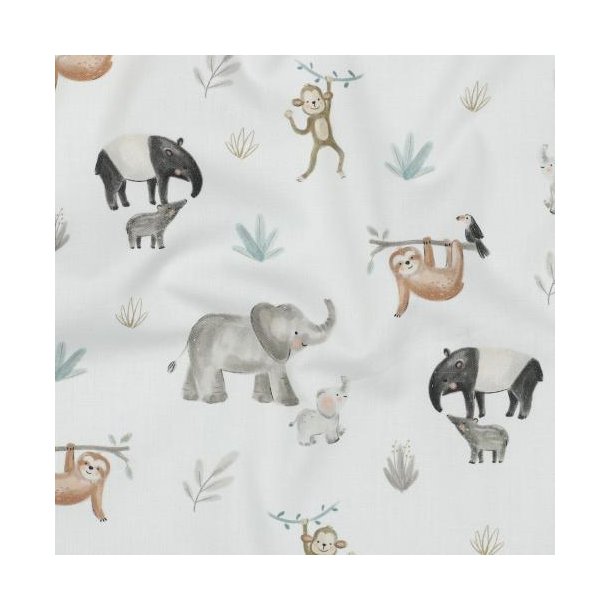 Fine poplin digital Safari animals, Offwhite