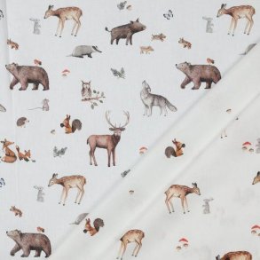 Poplin Digital forest Animals, White
