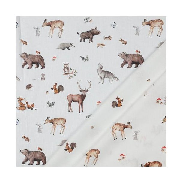 Poplin Digital forest Animals, White
