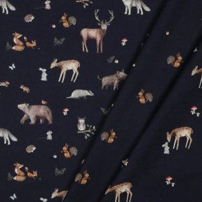 Poplin digital forest Animals, Navy