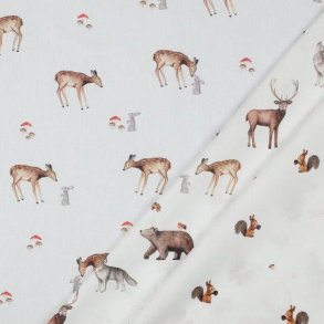Poplin Digital forest Animals, White