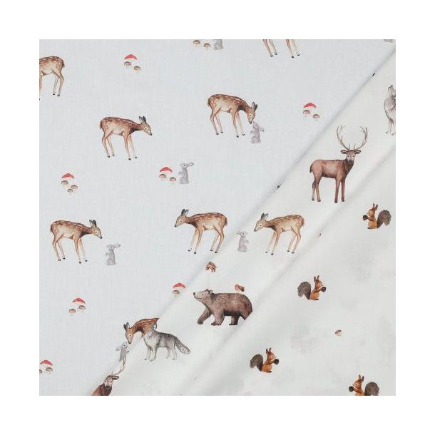 Poplin Digital forest Animals, White