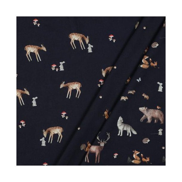 Poplin Digital forest Animals, Navy