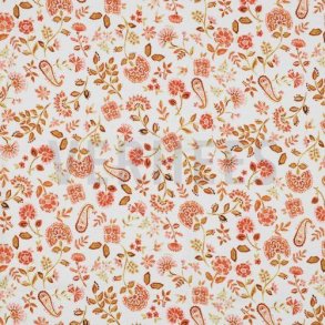 �kotex bomulds jersey Paisley Flowers, White peach