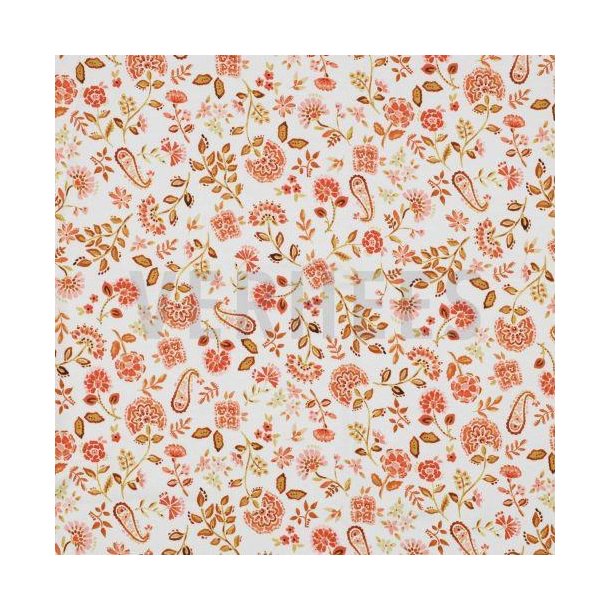 �kotex bomulds jersey Paisley Flowers, White peach