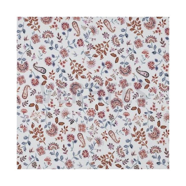 �kotex bomulds jersey Paisley Flowers, White lilac