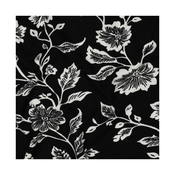 Viscose jersey Flowers, Black