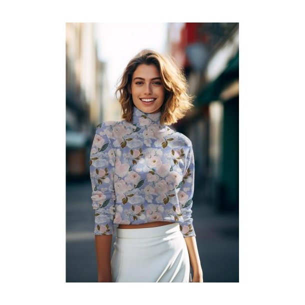 Viscose jersey digital Flowers, Light blue