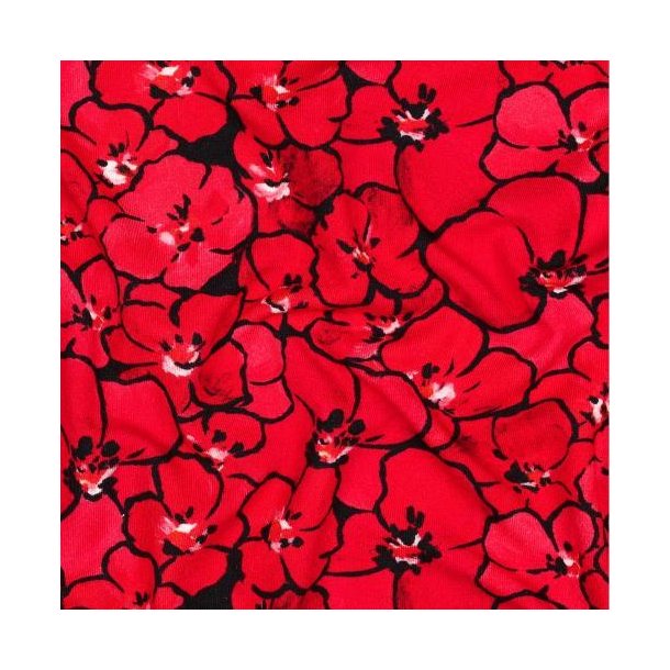 Viscose jersey Flowers, Red