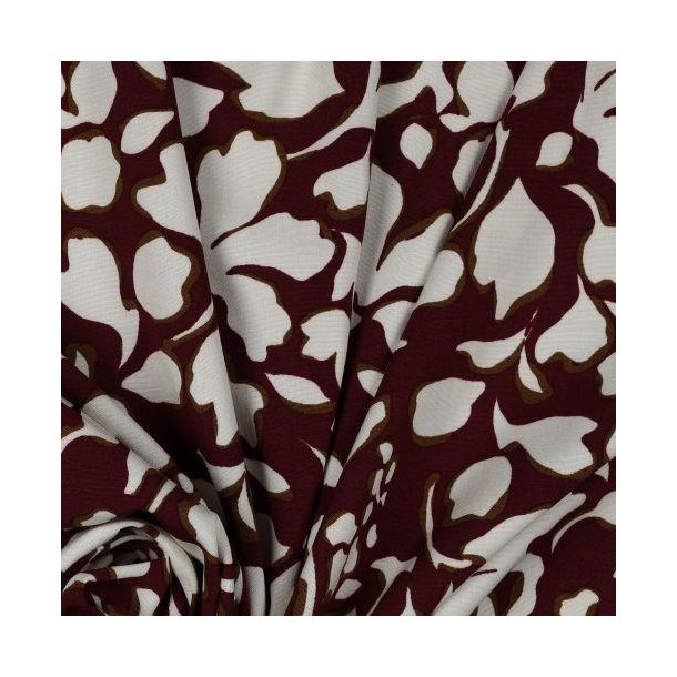 Vicose poplin stretch Big flowers, Bordeaux