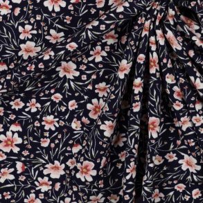 Viscose poplin stretch Flowers, Navy