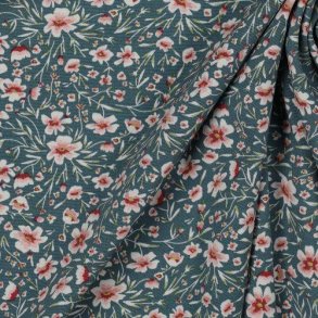 Viscose poplin stretch Flowers, Light cyan