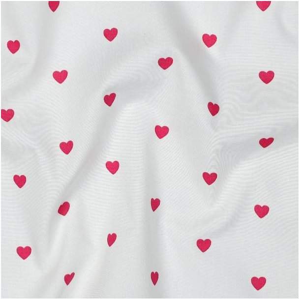 Fine poplin Hearts, White/Fuchsia