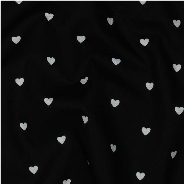 Fine poplin Hearts, White/Black