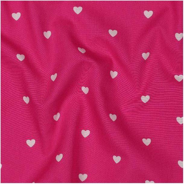 Fine poplin Hearts, Fuchsia/White
