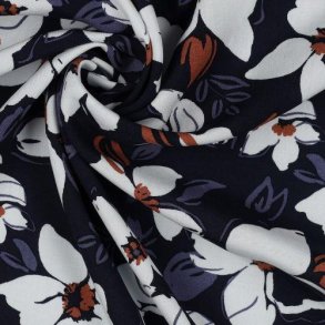 Viscose m/blomster, Navy