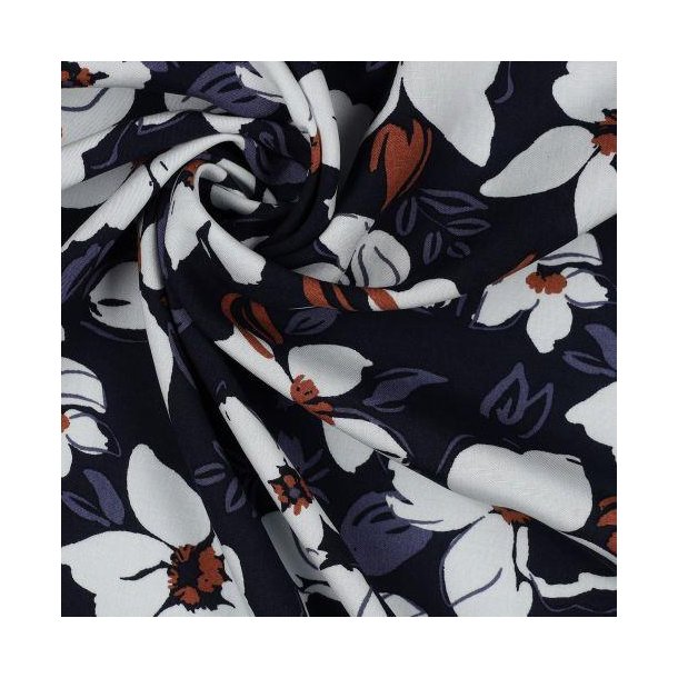 Viscose m/blomster, Navy