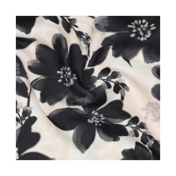 Cotton viscose digital Flowers, White