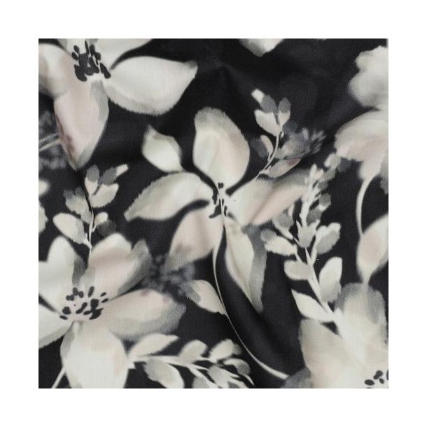 Cotton viscose digital Flowers, Black