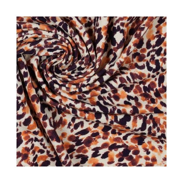 Linen jersey digital Leopard print, Natural orange