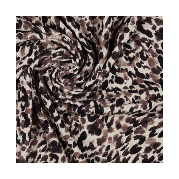 Linen jersey digital Leopard print, Taupe