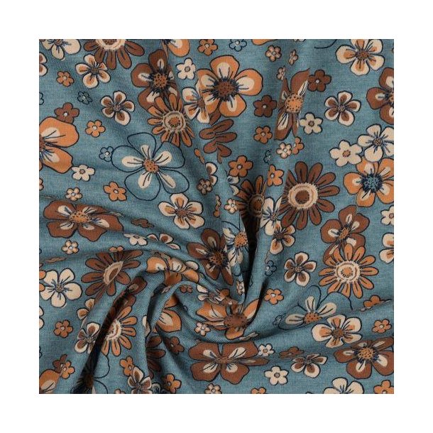 �kotex jersey melange Flowers, Smoke blue
