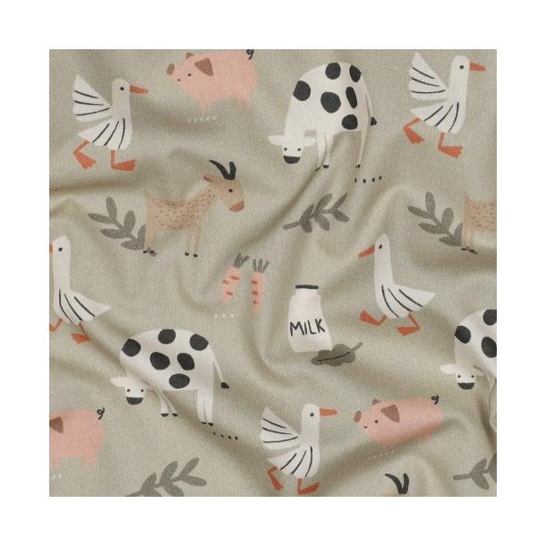Fine poplin Gots Farm Animals, Sage