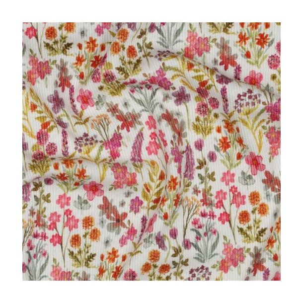 Rib jersey Digital Flowers, Pink