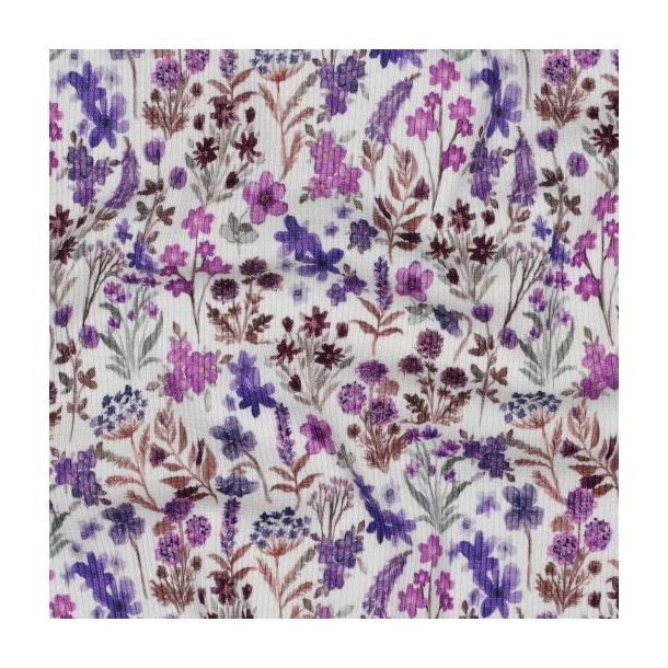 Rib jersey Digital Flowers, Cobalt