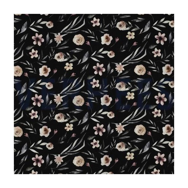 Waffel strik digital blomster, Black