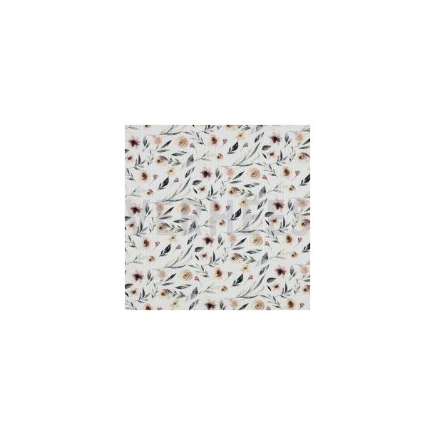 Waffelstrik digital blomster White