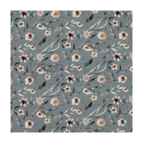 Waffelstrik digital blomster, Dark mint