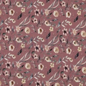 Waffelstrik digital blomster, Mauve