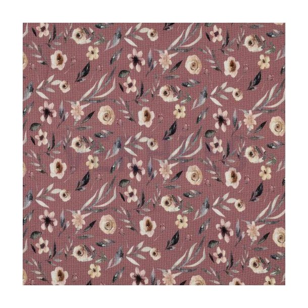 Waffelstrik digital blomster, Mauve