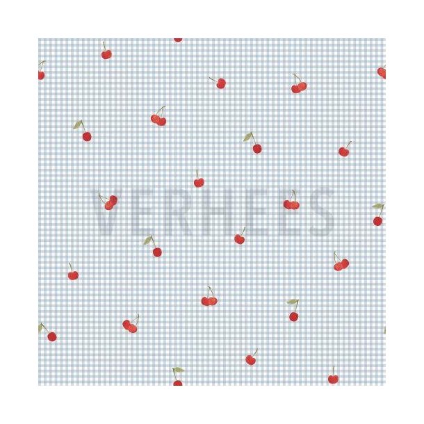 Poplin digital Cherry, Light blue