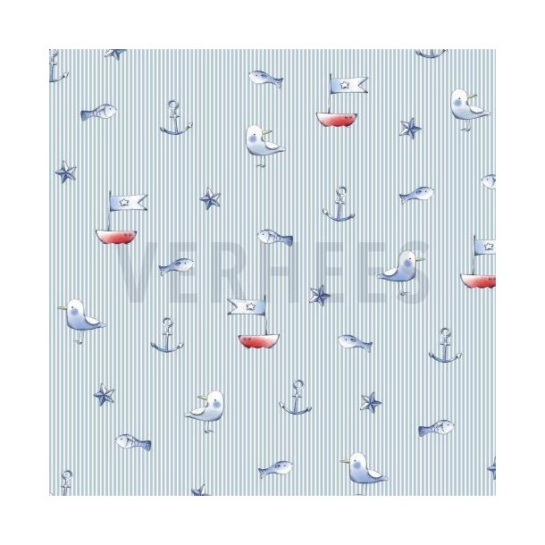 Poplin digital Maritime, Light blue
