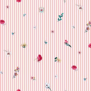 Poplin digital flowers with stripes, Rose