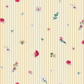Poplin digital flowers with stripes, Light yellow