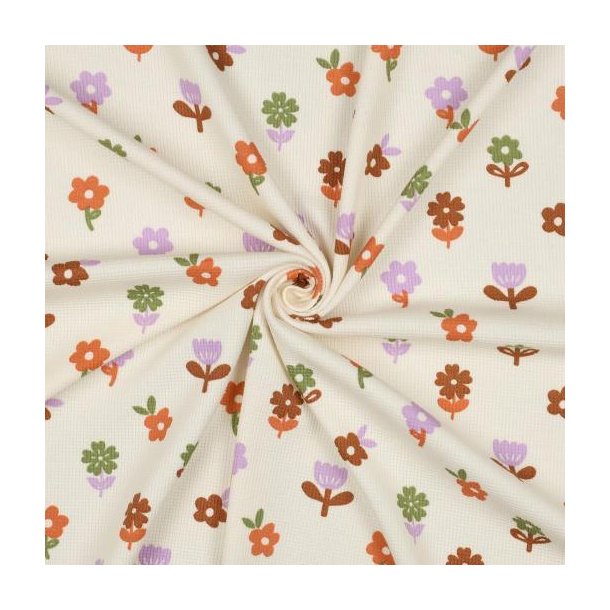 Waffle jersey Flowers, Off white