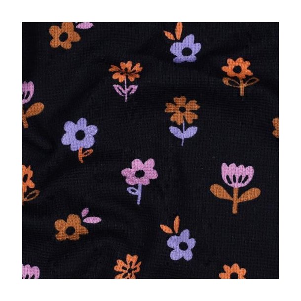 Waffle jersey Flowers, Navy