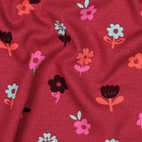 Waffle jersey Flowers, Dark red