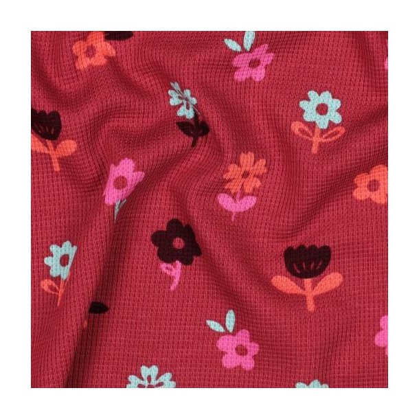 Waffle jersey Flowers, Dark red