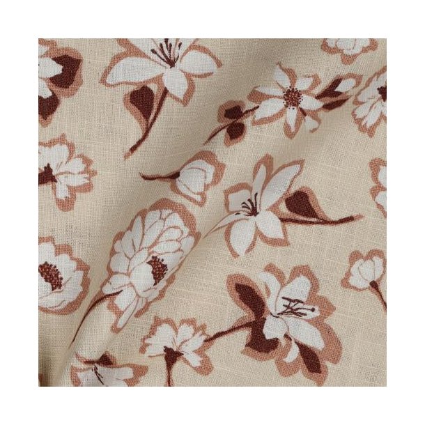Linen washed Big Flowers, Light sand