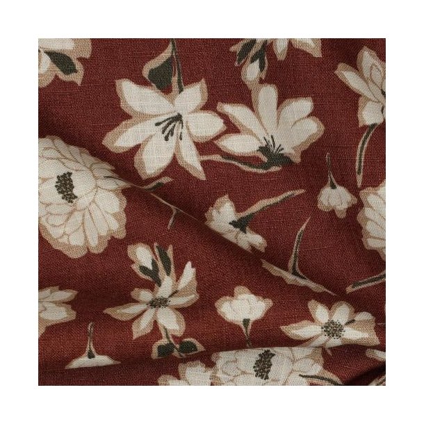 Linen washed Big Flowers, Rouge