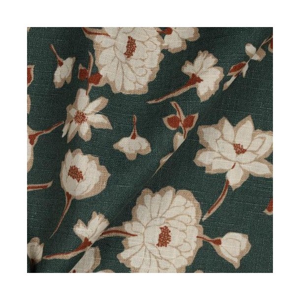 Linen washed Big Flowers, Old green