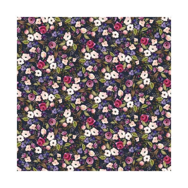 Poplin digital Flowers, Navy