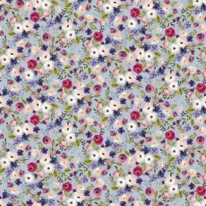 Poplin digital Flowers, Baby blue