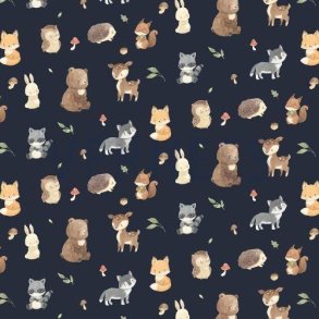 Poplin digital Forest animal; Navy